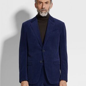 Ermenegildo Zegna Blazer Mens 7-50R navy Blue velvet Light Cashco Cashmere Blend